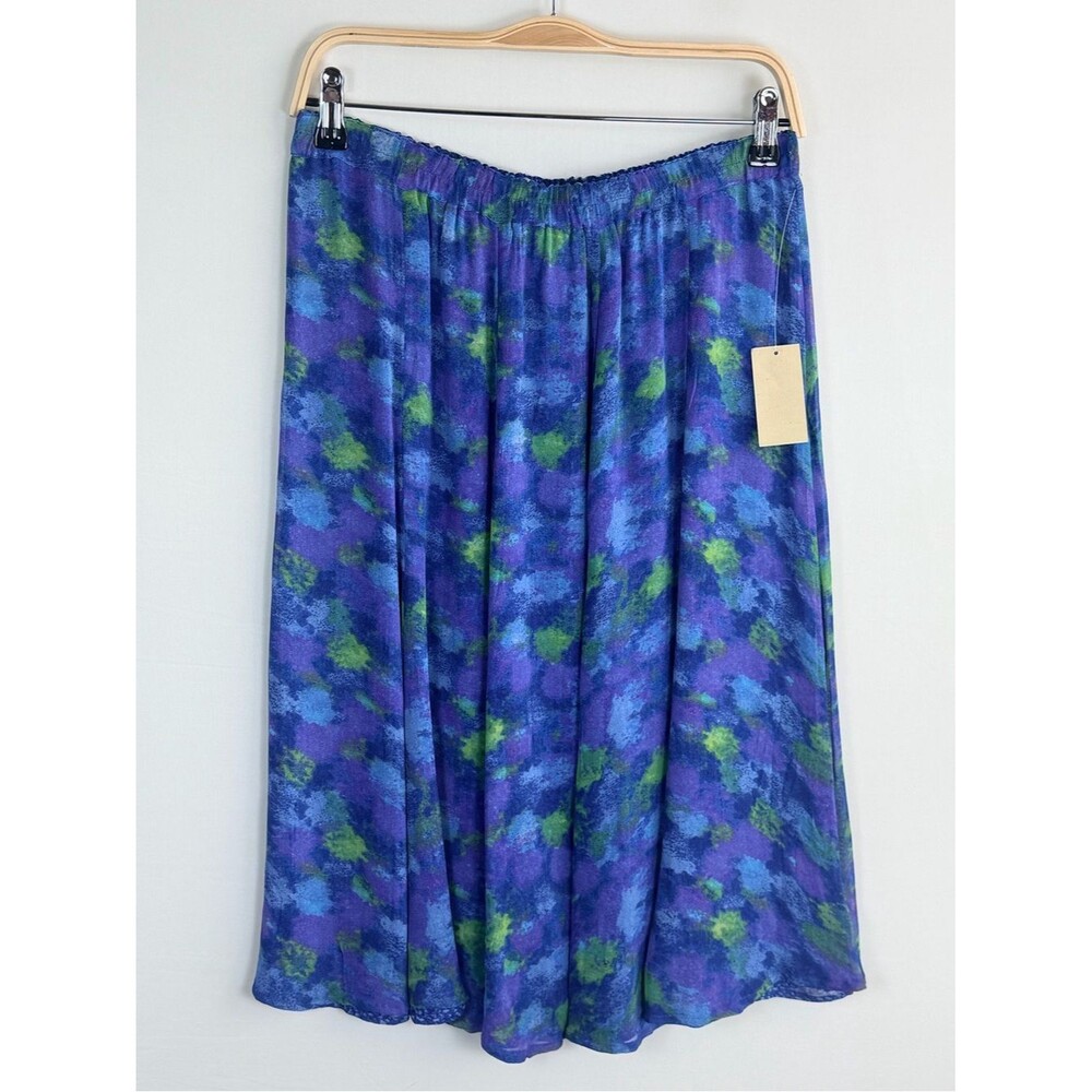 Coldwater Creek Reversible Baywash Midi Skirt Blue Purple Print NWT Size Small